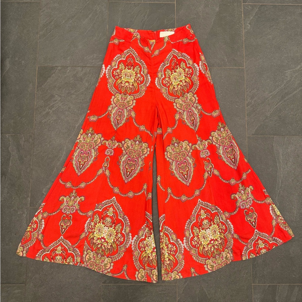 Anthropologie Red Paisley High Rise Pants